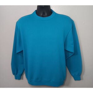 Vintage 80s 90s Adult Medium Sweatshirt Pullover Crewneck Teal Hanes USA Made